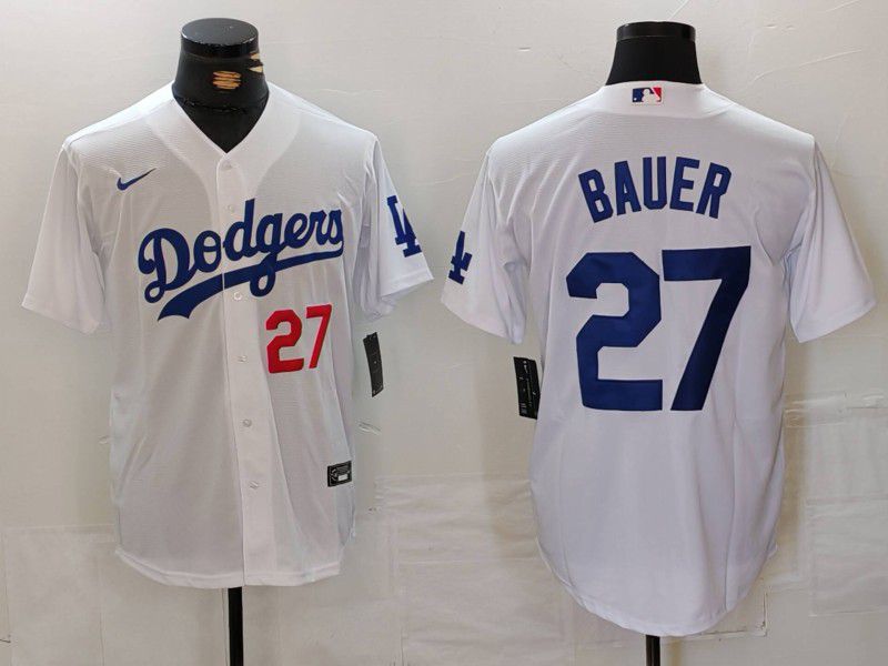 Men Los Angeles Dodgers #27 Bauer White Game 2024 Nike MLB Jersey style 7132->women mlb jersey->Women Jersey